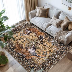 Geanlod Tiger Waschbarer Teppich, Boho-Dschungel-Teppich für Kinderzimmer, Schlafzimmer, ClimatePartner certified