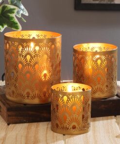 3er Set Orientalisches Windlicht Laterne Zalia Gold | Groß Vintage Dekoration für Marokko-Liebhaber | Orientalische Vin