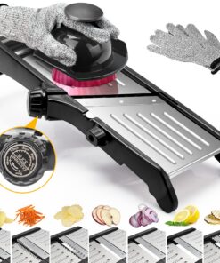 7 in 1 Edelstahl Mandoline-Hobel verstellbar mit Handschuh - Gemüseschneider für Kartoffel Zwiebel Gurke Kohl