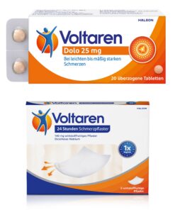 Voltaren Schmerzlinderndes Bundle: Dolo 25mg Tabletten (20 Stk.) & Schmerzpflaster mit Diclofenac (5 Pflaster) für Muske