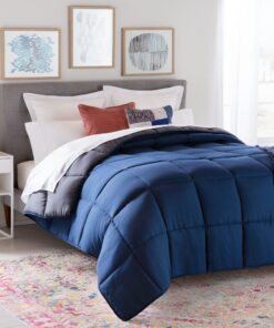 Linenspa 4 Jahreszeitenbettdecke – Ultraweich – Ganzjahresbedecke für das entire Jahr – 135x200 cm Navy Blau / Dunkelgra