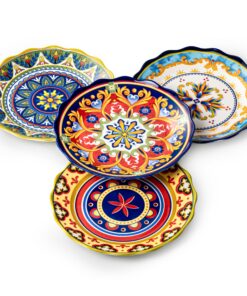 UNICASA Porzellan Dessert- und Salatteller Set - Bohemian Style, Bunte Muster für 4 Personen - 23cm