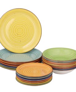 Baroni Home Teller-Set 18 Teile Porzellan Steingut für 6 Personen Bunte Mehrfarbige Muster