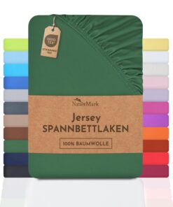NatureMark Jersey Spannbettlaken 100% Baumwolle - MARKENQUALITAET ÖKOTEX STANDARD 100 | 140 x 200 cm - dunkel gruen