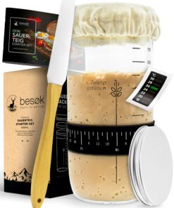 besøk Sauerteig Starter Set 600ml Gärglas mit Spatel & Thermometer - Brotbacken Fermentier Kit für Anfänger