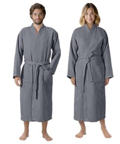 HOMELEVEL Pique Bademantel 100% Baumwolle OEKO-TEX Damen Herren Reise Sauna