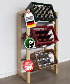 KARAT Getränkekistenregal für 3 Kisten, stabil und robust, Bambus & Edelstahl, Bierkistenregal, Getränkseschrank, Wasser