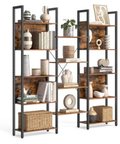 VASAGLE Bücherregal LLS107B01 - Industrie-Design für Wohn- und Arbeitszimmer, 14 Ablagen, vintagebraun-tintenschwarz, 24