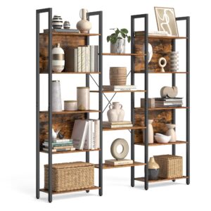 VASAGLE Bücherregal LLS107B01 - Industrie-Design für Wohn- und Arbeitszimmer, 14 Ablagen, vintagebraun-tintenschwarz, 24