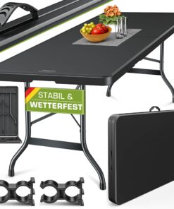 Tillvex Garten Tisch Klappbar 180x75cm Kunststoff Buffettisch mit Tragegriff | Klapptisch für Garten, Terrasse und Balko