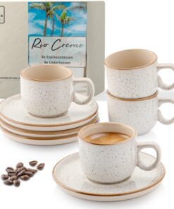 Sänger Rio Creme Espresso- & Mokkatassen Set 8 teilig, für 4 Personen, spülmaschinen- und mikrowellenfest, cremefarben,