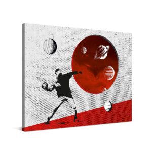 Premium Leinwanddruck Thrower – Kollektion Banksy Style Graffiti Für Schlaf- Und Wohnzimmer | Kunstdruck Auf 2cm Holz-K