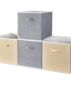 **4er Set Faltbare Aufbewahrungsbox aus Stoff Ordnungssystem Schrank Regal Spind Beige+Grau 33 x 38 x 33 cm** | **Faltb