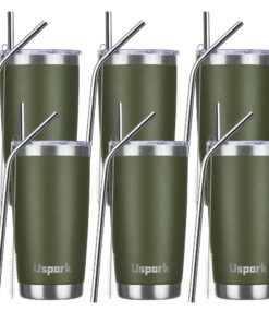 UsparkMC 550ml Doppelwandiger Vakuum Isolierbecher mit Strohhalm für heißen und kalten Kaffee (6 Pack 20oz/550ml Army Gr