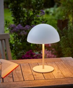 Northpoint LED Metall Akku Tischlampe in Pilzform für Outdoor-Terasse Touch-Schalter Weiß 28cm Hoch