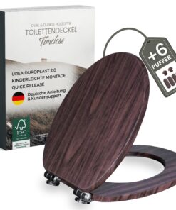Wc Sitz mit Absenkautomatik Holz (MDF) - bombenfester Halt des toilettendeckel Holz durch Spezialscharniere - klasse Hol