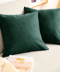 Blumtal 2er Set dunkelgrün Chenille Kissenbezug - kuschelig mit verstecktem Reißverschluss, Oekotex Zertifiziert für Sof