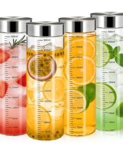 Borosilikatglas Flasche 500ml mit Deckel 4er Pack - BPA-frei, spülmaschinenfest für Smoothies, Kaffee & Tee to go