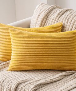 MIULEE Dekorative Zierkissenbezüge Kordsamt Ingwer Gelb für Sofa Zuhause Wohnzimmer 2er Set 40x80 cm