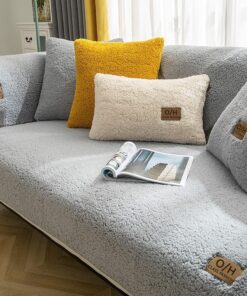 LingKY Samt Sofabezug für 4 Sitzer, Anti-rutsch Schutz, Ultra Weicher Couchschoner (Grau, 110x160cm)