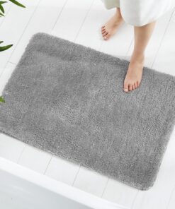 GONICVIN Flauschiger Badteppich, 60 x 90 cm, rutschfest, waschbar für Badezimmer und Wohnzimmer (Grau) GONICVIN Mikrof