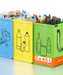 Lifewit Mülltrennsystem für Küche - 3-fach, Papier, Glas und Plastik, Recycling Behälter 3 X 45L, Einfache Entleerung