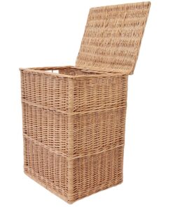 Großer Natürlicher Weidenkorb mit Klappdeckel & Tragegriffen für Wäsche, Kleidung & Kinderspielzeug