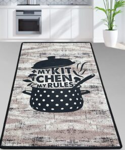 Moderner Küchenteppich Gel Läufer mit rutschfestem Bodenmuster Coffee Macchiato (120 x 180 cm) | Küchenläufer Grau Weiß