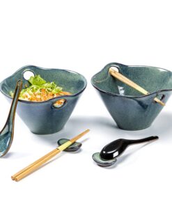 Salatschüsseleinstellset Steingut Ramen Nudel Suppenschalen Japanisches Geschirr - Green Salatschüsseleinstellset Stei
