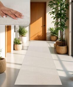 TT Home Wohnzimmer Teppich Kurzflor Anti-Rutsch Rückseite Unifarben Modern Waschbar, Farbe:Creme, Größe:80x150 cm - Anti