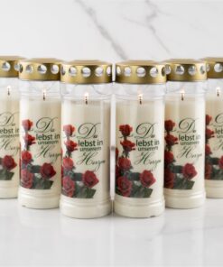 6er Set HOFER Grabkerzen | Regenfest, 7 Tage Brenndauer - Perfekt für Grabdeko | Friedhofskerze mit Deckel [Rose]
