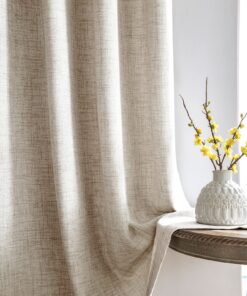 Melodieux Gardinen Beige - Leinen Optik Halbfrei für Schlafzimmer, Wohnzimmer & Esszimmer 245x140cm Kräuselband Vorhänge