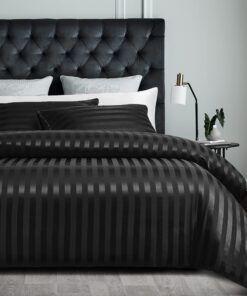 Damier Bettwäsche Schwarz Satin gestreift Hochwertiges Glanzsatin Bettbezug Set Seidig glänzend 135x200cm Kissenbezug 80