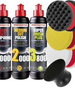 Menzerna Auto Politur Set für Profis | Heavy Cut Compound 1000 + Medium Cut 2000 + Super Finish Plus 3800 + 3 Polierpads