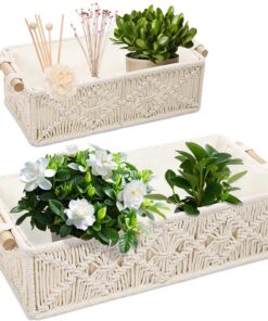2er Set aufbewahrungskorb geflocht, boho deko makramee aufbewahrungskörbe (weiß), handgewebte makramee dekorationsbox mi