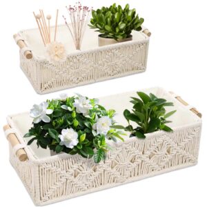 2er Set aufbewahrungskorb geflocht, boho deko makramee aufbewahrungskörbe (weiß), handgewebte makramee dekorationsbox mi