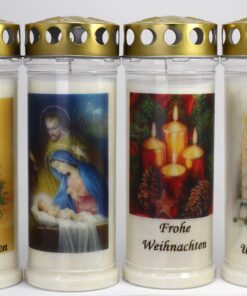 4 Grablichter Set für Weihnachten - 21x7,5 cm - 3999-7 Tage Brenndauer je Grablicht – Trübsinnstrieger mit Bild und Spru