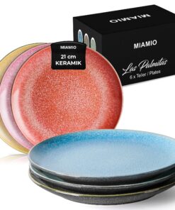 MIAMIO 6er Teller Set, Keramik-Teller, mikrowellen- und spülmaschinenfest, für die Küche - Las Palmitas Collection