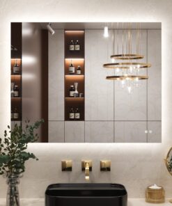 Keonjinn Rechteckiger Badezimmerspiegel 100x80cm mit Touch Schalter und LED Beleuchtung
