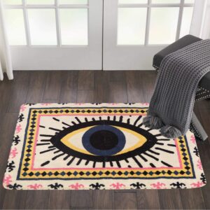 HAOCOO Evil Eye Teppich, rutschfest, superweicher Samt, Used-Look