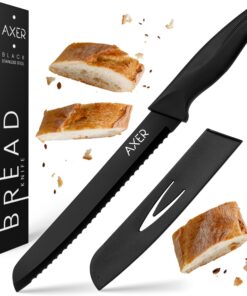 Axer Schwarz Brotmesser Wellenschliff - Edelstahl Küchenmesser für professionelle Backer - Bread Knife mit Schutzhülle -