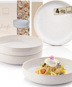 Sänger Korfu Steingut Pastaschalen PREMIUM COLLECTION 4 Stück,Nudel Schalen Set für 4 Personen, spülmaschinenfest Mikrow