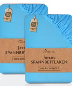 NatureMark 2er-Pack Jersey-Spannbettlaken – 100% Baumwolle, 120x200 cm, türkis
