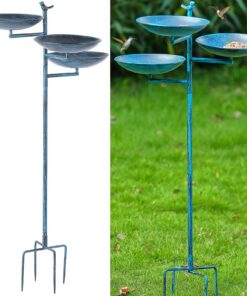 Freistehende Vogeltränke Aifeorzo 109,2 cm hoch, antikblau für den Außenbereich mit Pfahl und Futterspender