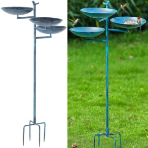Freistehende Vogeltränke Aifeorzo 109,2 cm hoch, antikblau für den Außenbereich mit Pfahl und Futterspender