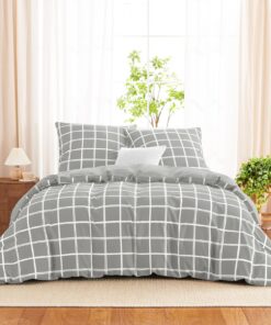 WAVVE Grau Bettwäsche 155x220 3-teiliges Set mit Karomuster und Reißverschluss - ÖKO-TEX Wendebettwäsche - Mikrofaser Ke