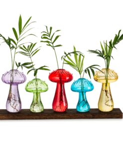Glasseam Pilzförmige Glasvase 5er Set Bunt - Moderne Deko Vasen für Couchtisch & Geschenke für Frauen