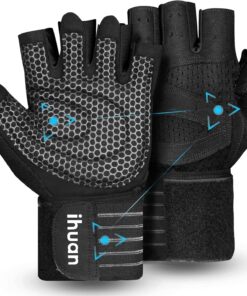 Belüftete Fitness Handschuhe mit Handgelenkband-Unterstützung für Herren und Frauen | schwarze Trainingshandschuhe | vol