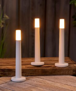 Northpoint LED Lounge-Stabkerzen, 3er-Set, Dimmbar, Warmweiß, Touchtaste, Ladeschale, Indikationsleuchte (weiß)