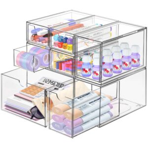 ToyaJeco Acryl Stapelbar Desktop Lagerung Schreibtisch-Organizer mit 7 Schubladen für Eitelkeit | Clear Craft Storage B